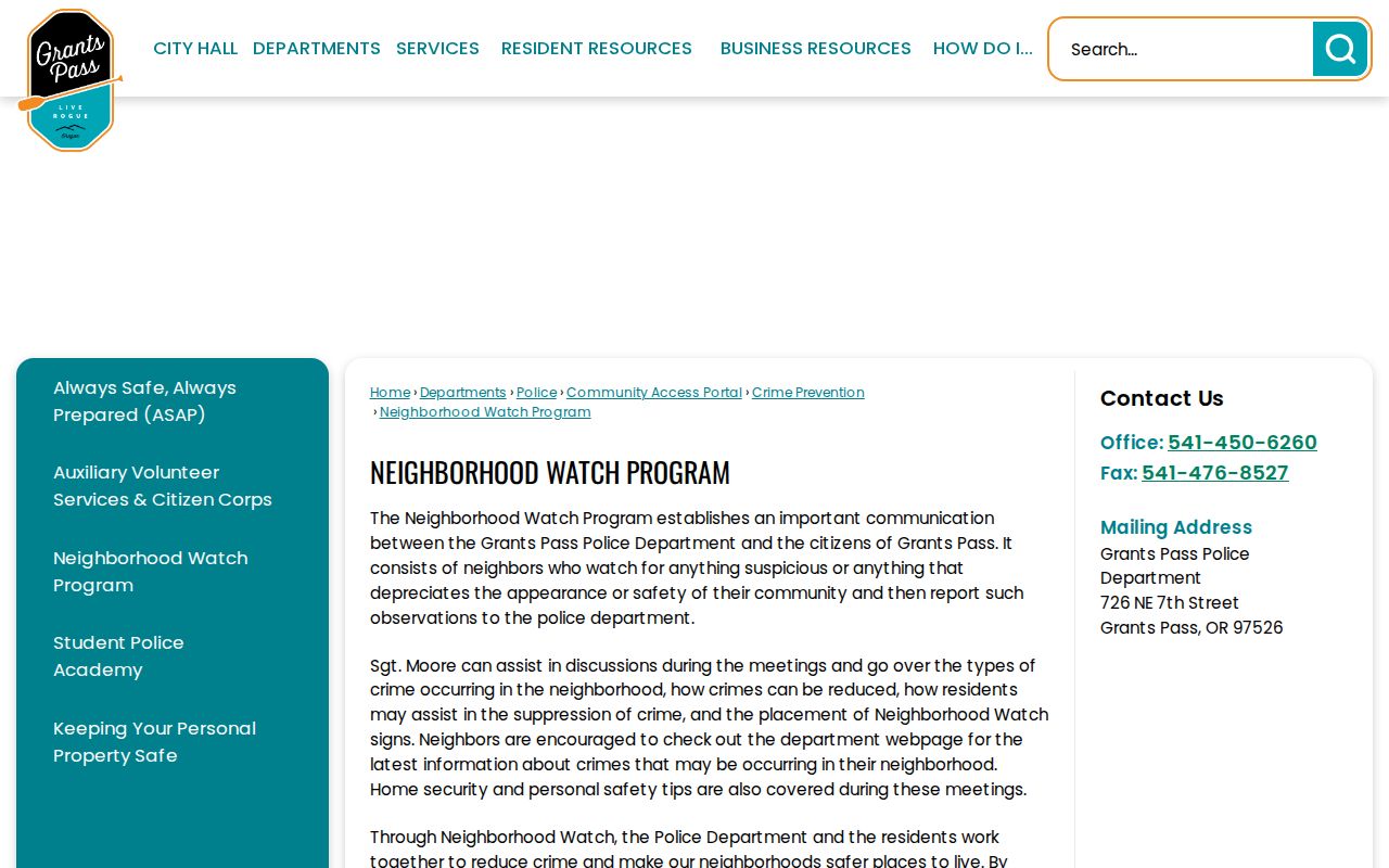 Grants Pass neighbors Neighborhood Watch community program