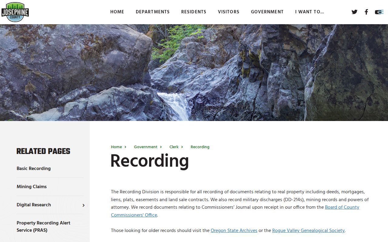 Grants Pass past residents Josephine County Recording Division records route