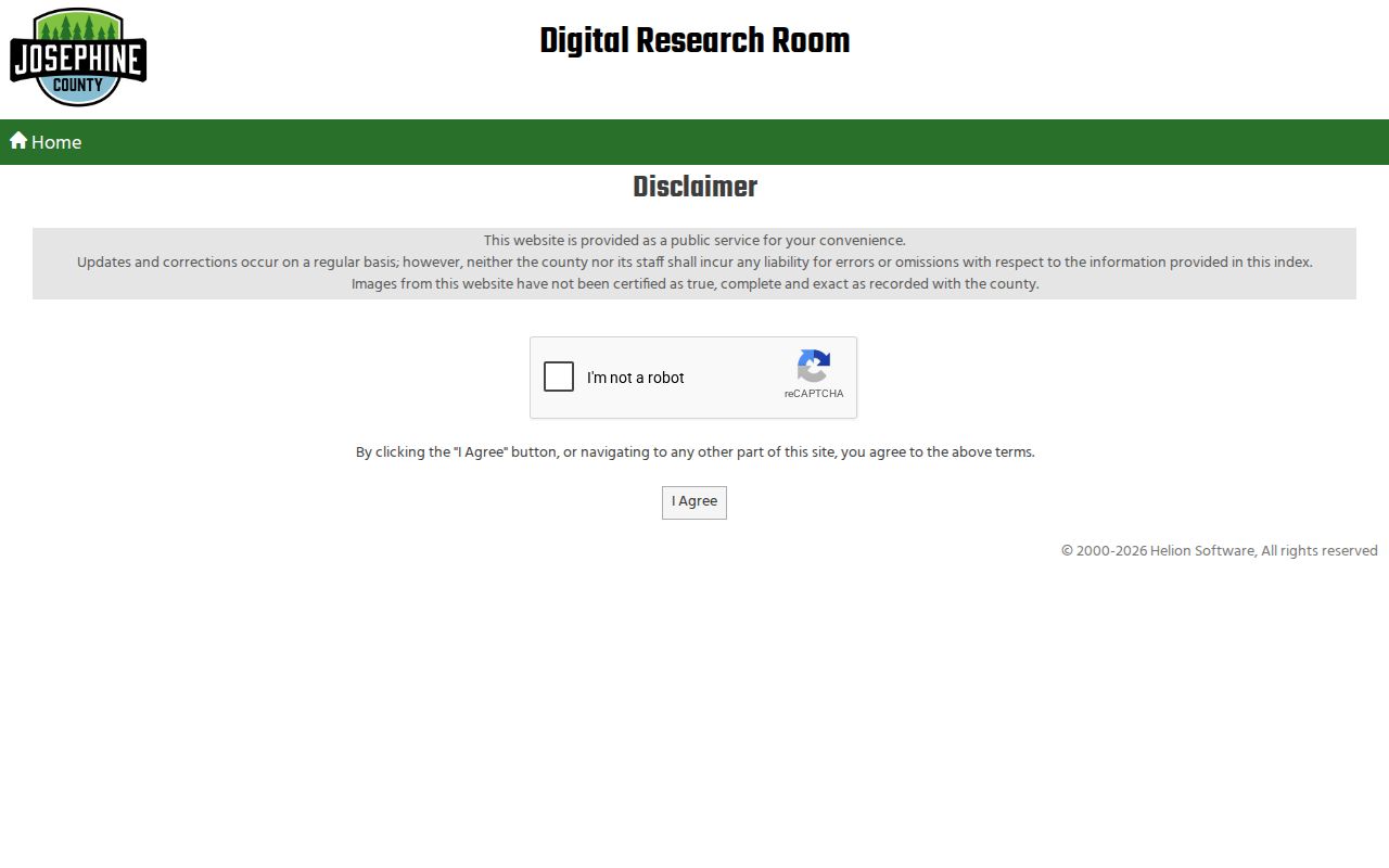 Grants Pass resident lookup Clerk Digital Research Room disclaimer screen