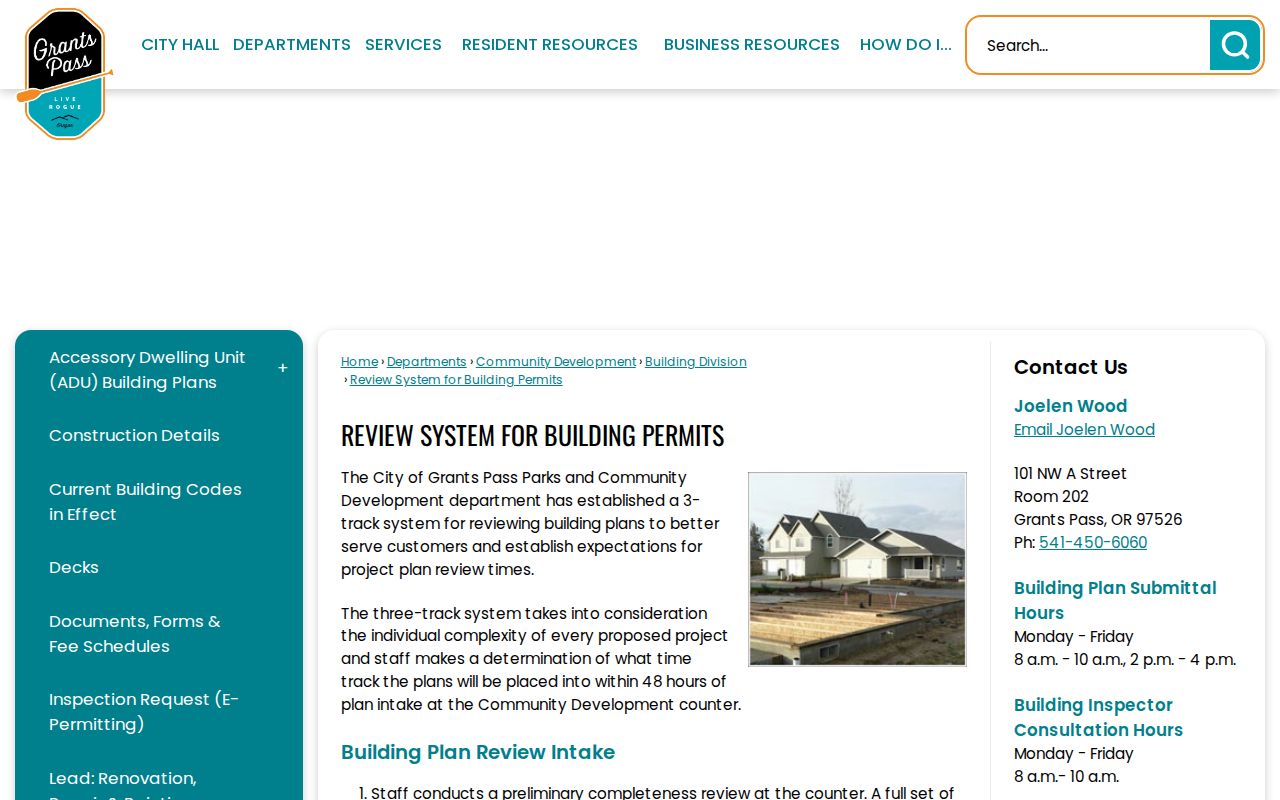 Grants Pass street directory building permit review reference